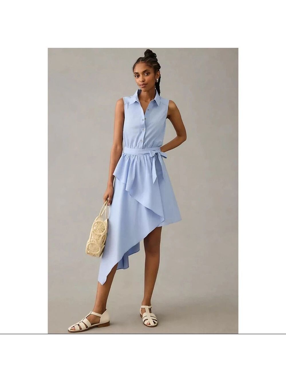 Anthropologie Asymmetrical Sky Blue Dress Size 10 - Picture 7 of 7